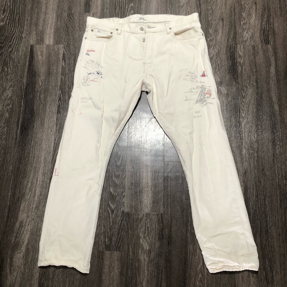 RARE Polo Ralph Lauren Selmer Nautical Graphic Jeans Off-White 38x32